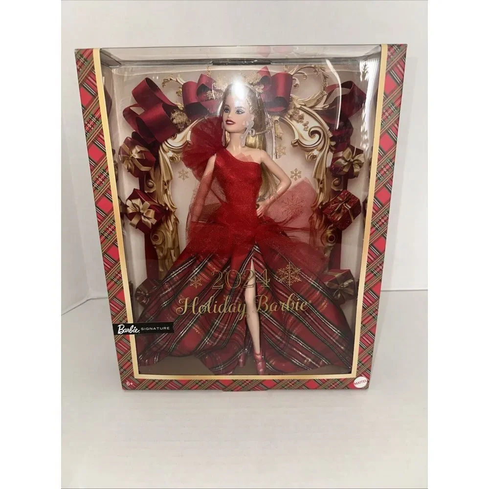 BARBIE SIGNATURE 2024 HOLIDAY BARBIE Collectible Doll Blonde, Plaid Dress - NEW!